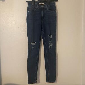 Levis 721 High Rise Skinny Jeans Womens Size 25 Dark Wash Distressed